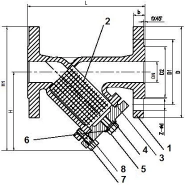 Чертеж Фильтр сетчатый ABRA-YF-3016-D Ду65 Ру16 чугунный фланцевый