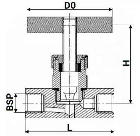 Клапан игольчатый VN3232M-T-Ht 1/2″ Ду15 Ру400 резьбовой, корпус - нержавеющая сталь 316, уплотнение - металл, с Т-образной рукояткой