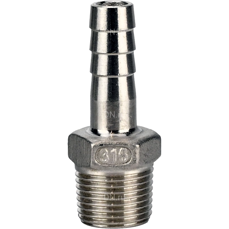Штуцер елочка BF32-T-3/4-20 3/4″х20мм Ду20 Ру16 шланговый, корпус - нержавеющая сталь AISI 316 (CF8M), присоединение - наружная резьба/штуцер