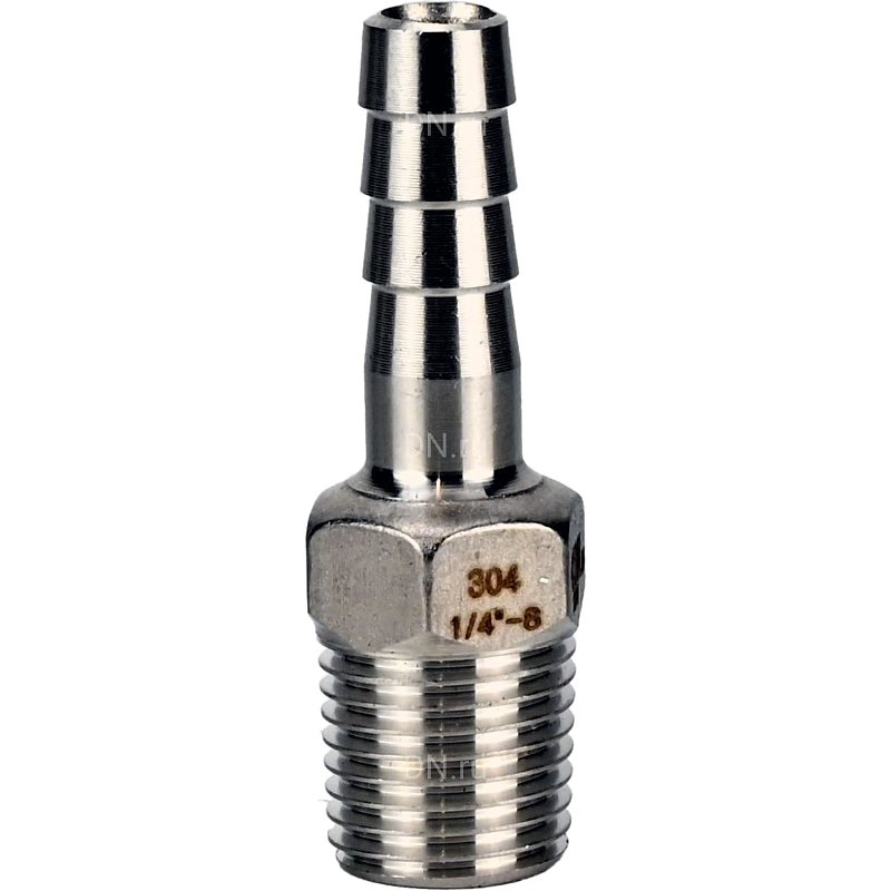 Штуцер елочка BF31-T-3/4-20 3/4″х20мм Ду20 Ру16 шланговый, корпус - нержавеющая сталь AISI 304 (CF8), присоединение - наружная резьба/штуцер